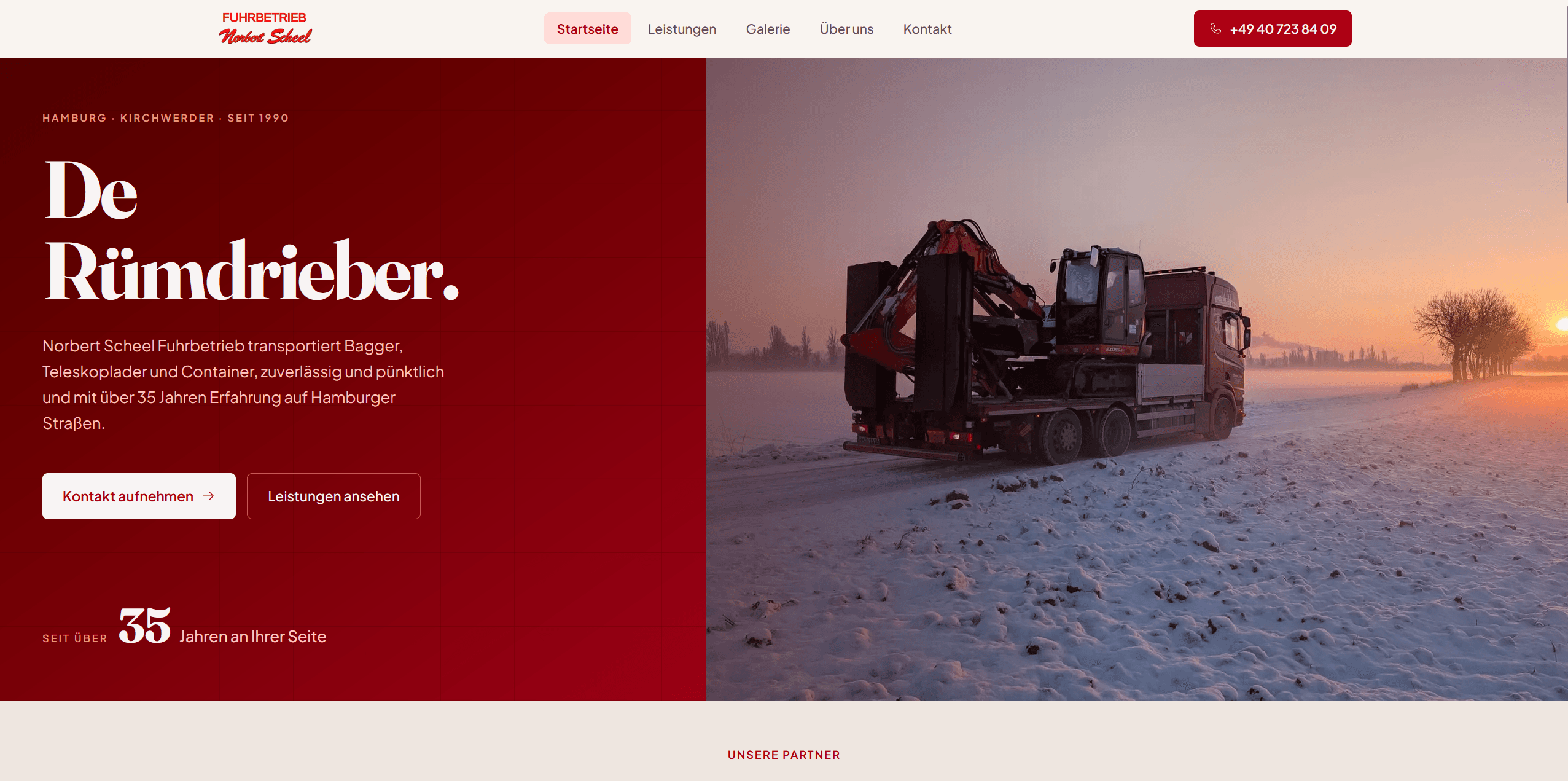Startseite der Website des Fuhrbetriebs Norbert Scheel