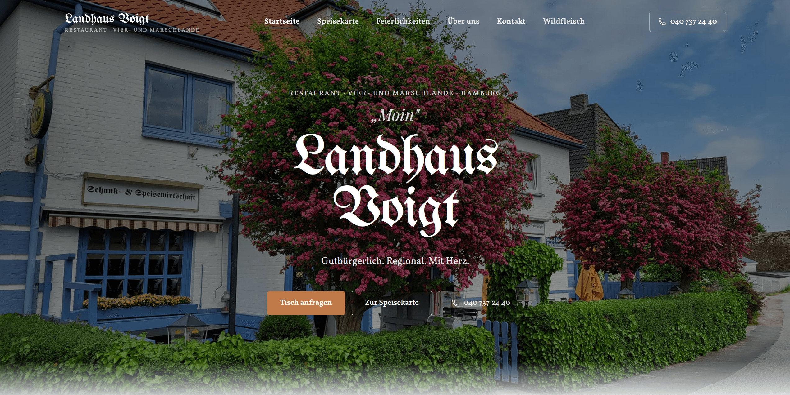Startseite der Website des Landhaus Voigt